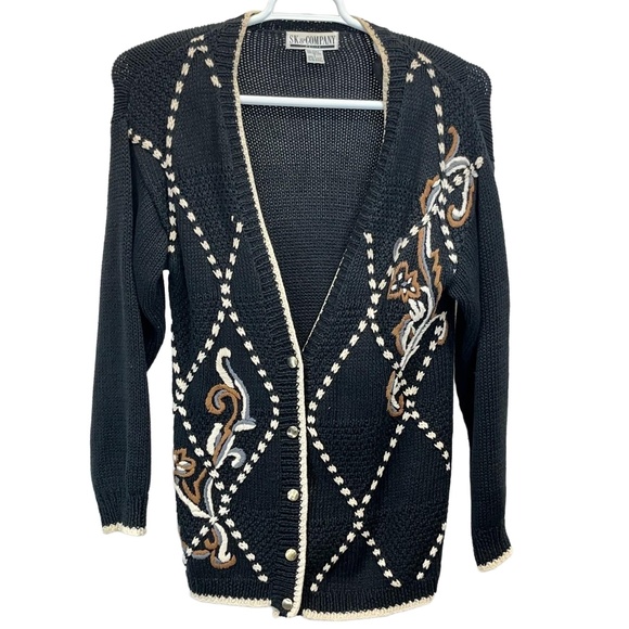 SK & Company Sweaters - Vintage SK & Company Women's Multicolor Cotton Blend Embroidered Cardigan Size P
